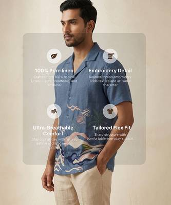 Indigo blue embroidered linen shirt 3