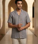 Slate grey embroidered linen shirt