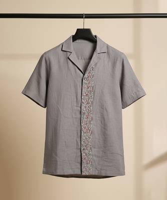 Slate grey embroidered linen shirt 2