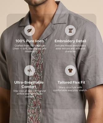 Slate grey embroidered linen shirt 3