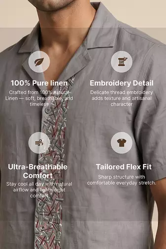 Slate grey embroidered linen shirt