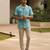 Aqua blue floral embroidered linen shirt