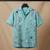 Aqua blue floral embroidered linen shirt