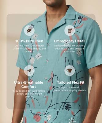Aqua blue floral embroidered linen shirt 3