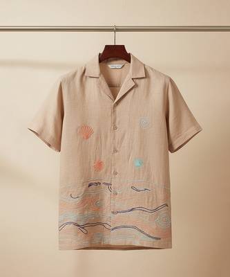 Beige thread embroidered linen shirt 2
