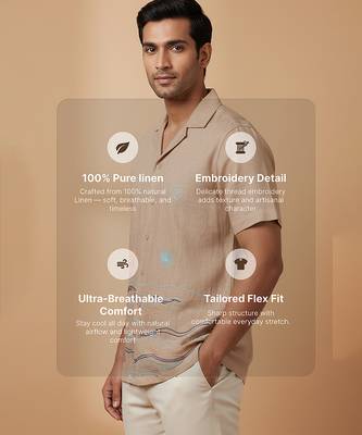 Beige thread embroidered linen shirt 3