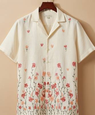 Cream white floral embroidered linen shirt 2