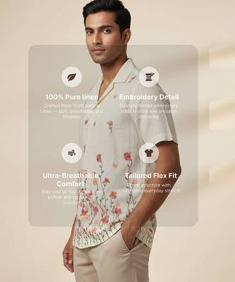Cream white floral embroidered linen shirt 3
