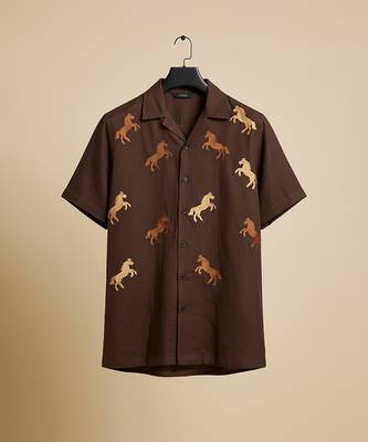 Coffee brown embroidered cotton shirt 2