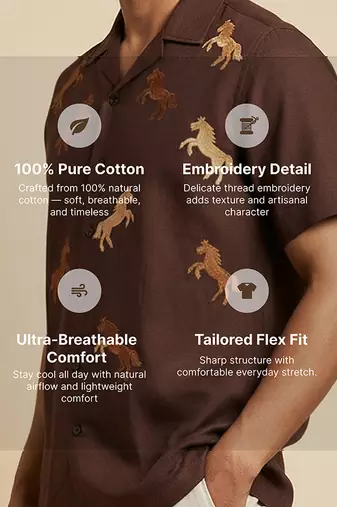 Coffee brown embroidered cotton shirt