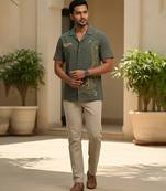 Olive green embroidered cotton shirt