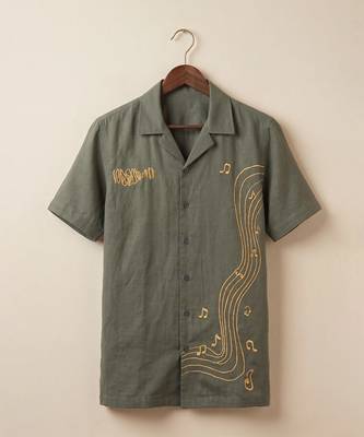 Olive green embroidered cotton shirt 2