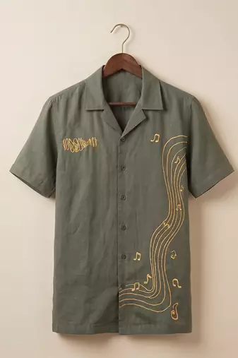 Olive green embroidered cotton shirt