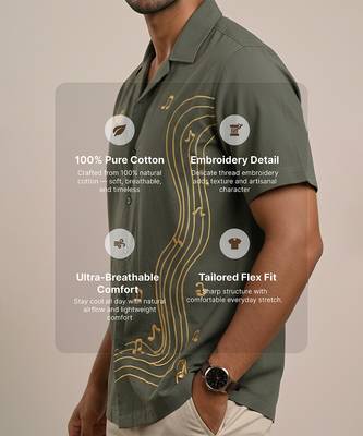 Olive green embroidered cotton shirt 3