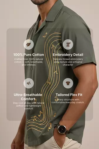 Olive green embroidered cotton shirt