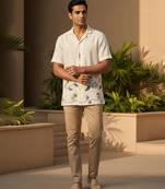 Cream white embroidered linen shirt