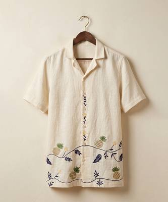 Cream white embroidered linen shirt 2