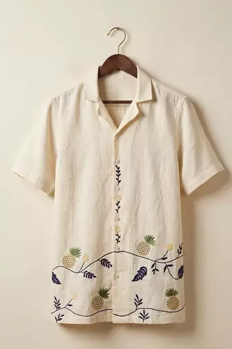 Cream white embroidered linen shirt