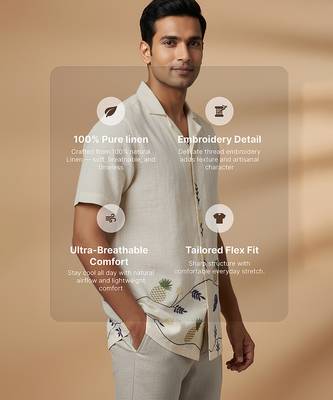 Cream white embroidered linen shirt 3