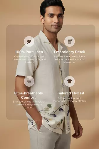 Cream white embroidered linen shirt
