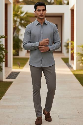 Slate grey solid cotton shirt