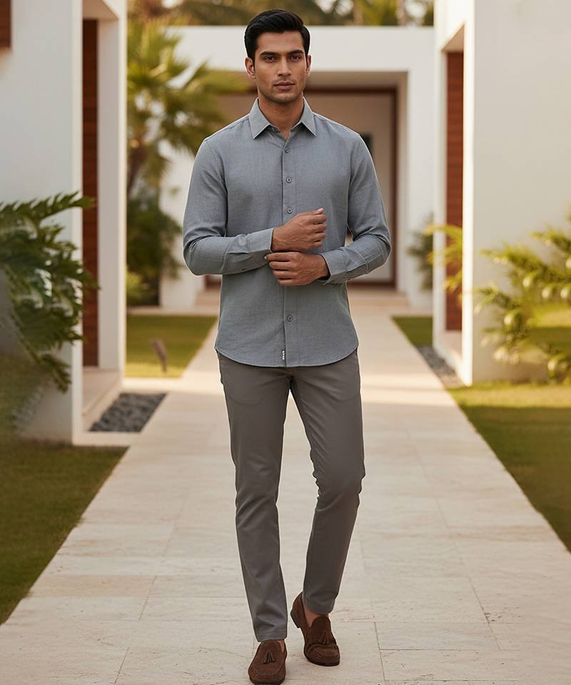 Slate grey solid cotton shirt