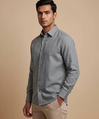 Slate grey solid cotton shirt 2