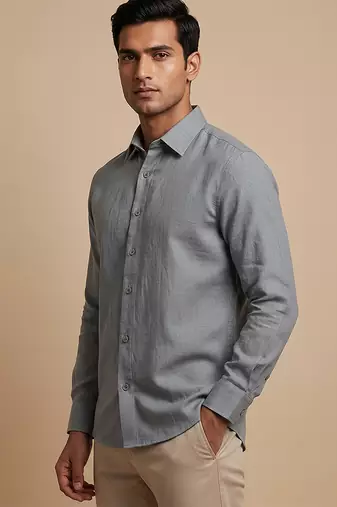 Slate grey solid cotton shirt