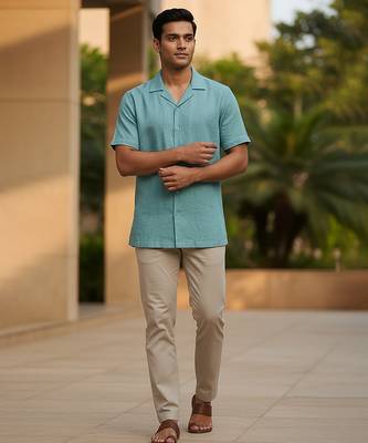 Mint blue solid linen shirt 1