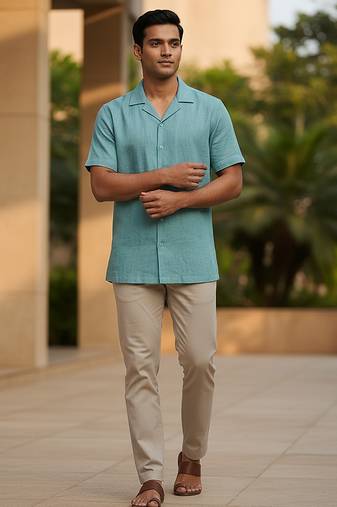 Mint blue solid linen shirt