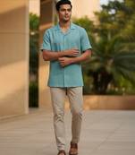 Mint blue solid linen shirt