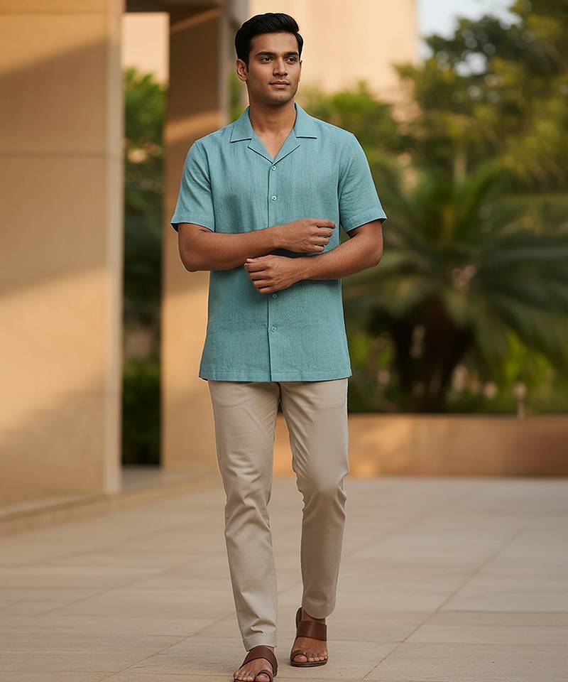 Mint blue solid linen shirt