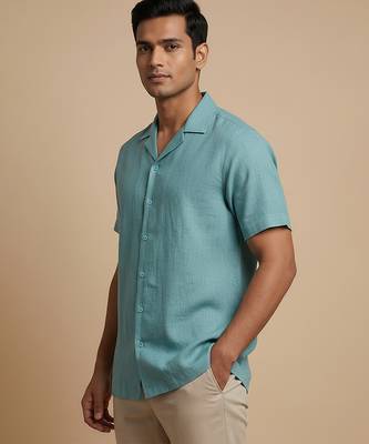 Mint blue solid linen shirt 2