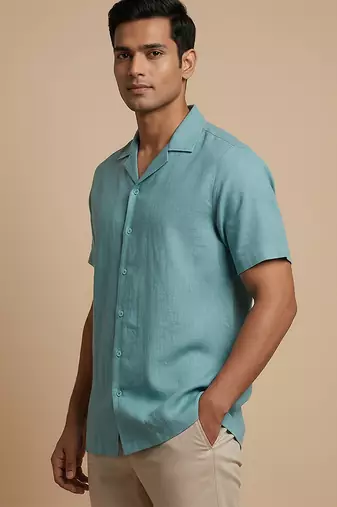 Mint blue solid linen shirt