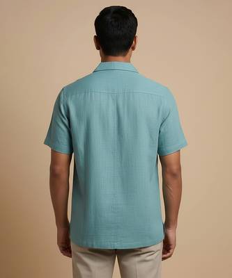 Mint blue solid linen shirt 3