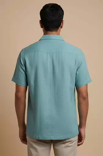 Mint blue solid linen shirt