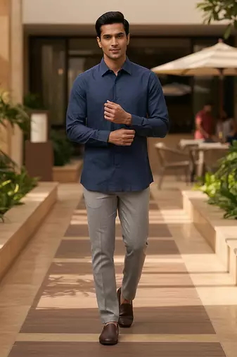 Navy blue solid cotton shirt