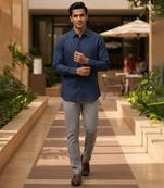 Navy blue solid cotton shirt