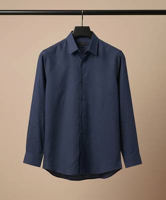 Navy blue solid cotton shirt 2