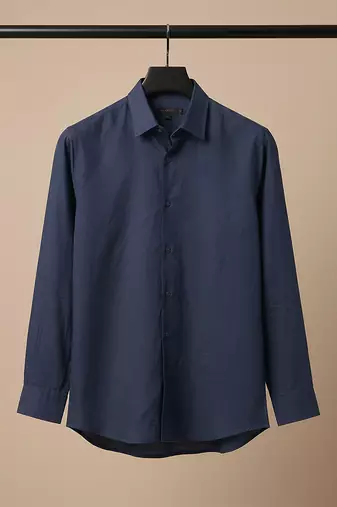 Navy blue solid cotton shirt