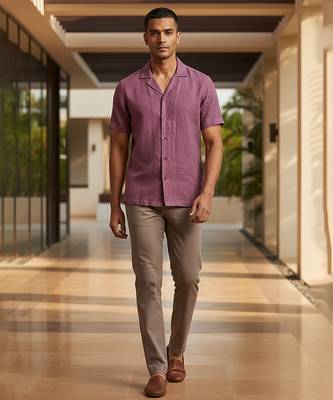 Mauve wine solid linen shirt 1
