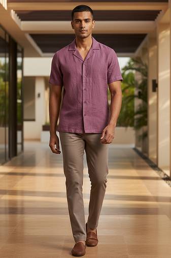 Mauve wine solid linen shirt