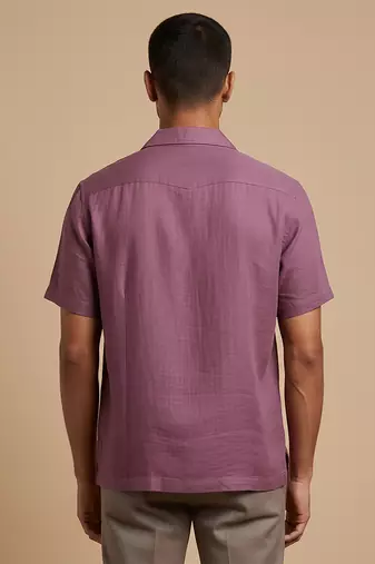 Mauve wine solid linen shirt