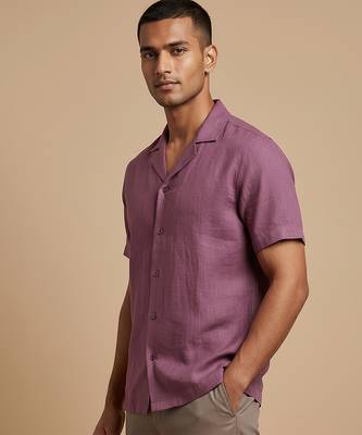 Mauve wine solid linen shirt 3