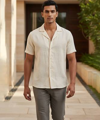 Cream ivory solid linen shirt 1