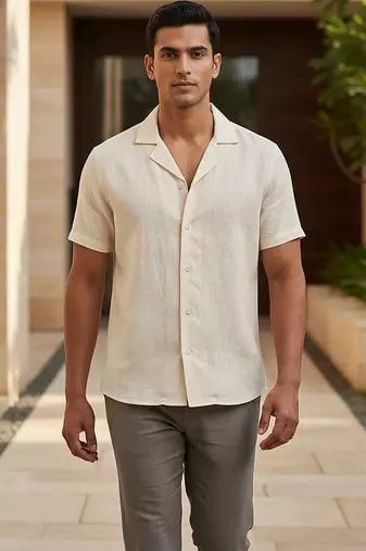 Cream ivory solid linen shirt