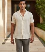 Cream ivory solid linen shirt