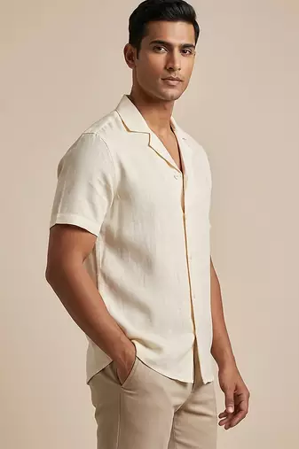 Cream ivory solid linen shirt