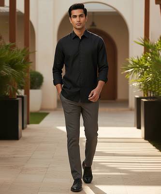 Jet black solid cotton shirt 1