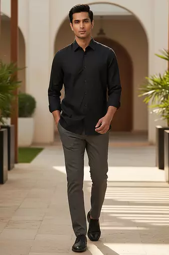 Jet black solid cotton shirt
